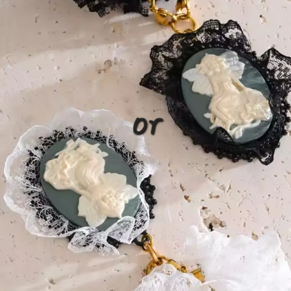 Victorian Angel Cameo Lace Necklace • Gold Plated •  NWOT - Picture 5 of 10